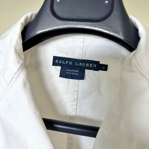 Vintage 2000's Ralph Lauren Cotton Blazer Cropped Jacket Sz 6 White Wide Lapel - Picture 2 of 12